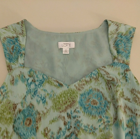 Loft Turquoise & Blue Cap Sleeves Dress - Picture 3 of 6